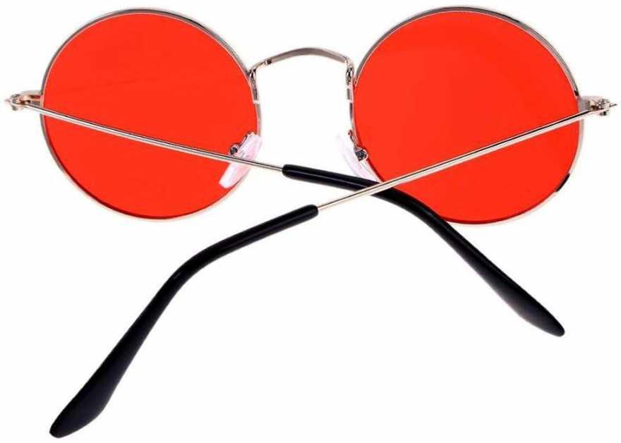 Unisex Red Silver Round Sunglass